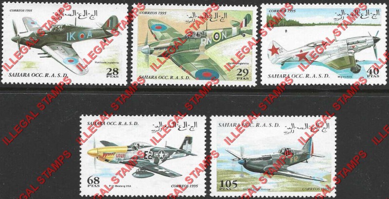 Sahara Occ. RASD 1995 World War II Fighter Planes Counterfeit Illegal Stamp Set of 5