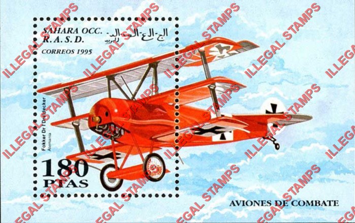 Sahara Occ. RASD 1995 World War II Fighter Planes Counterfeit Illegal Stamp Souvenir Sheet of 1