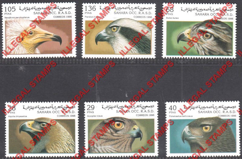 Sahara Occ. RASD 1996 Birds of Prey Counterfeit Illegal Stamp Set of 6