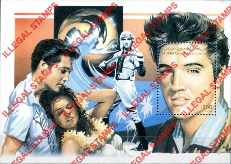 Sahara Occ. RASD 1996 Elvis Presley (The Shiek) Counterfeit Illegal Stamp Souvenir Sheet of 1