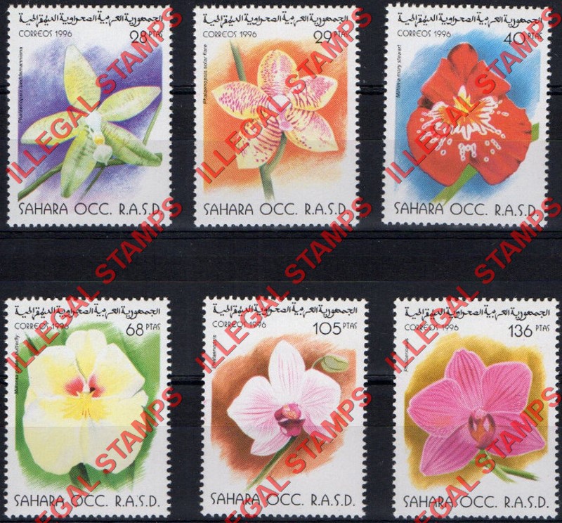 Sahara Occ. RASD 1996 Flowers Orchids Counterfeit Illegal Stamp Set of 6