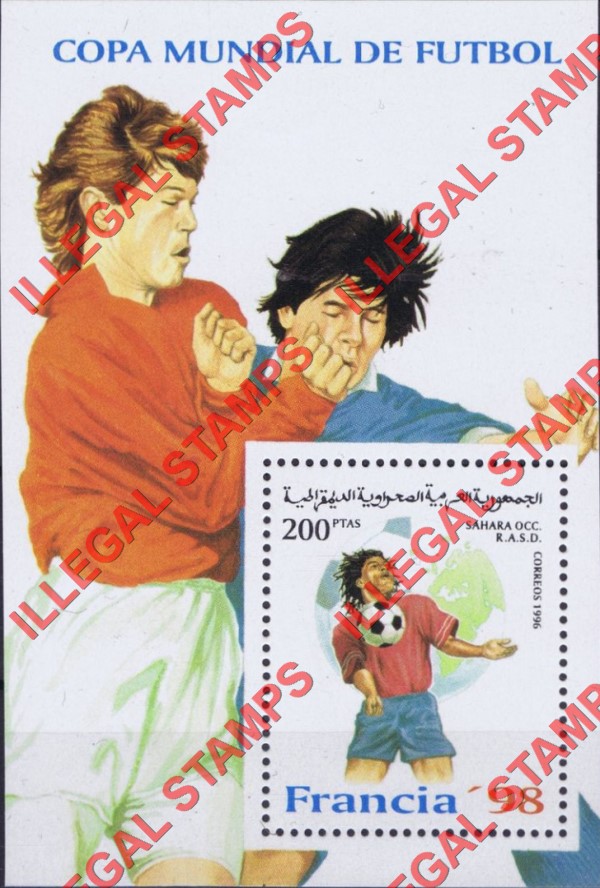 Sahara Occ. RASD 1996 Football Soccer Francia 1998 Counterfeit Illegal Stamp Souvenir Sheet of 1