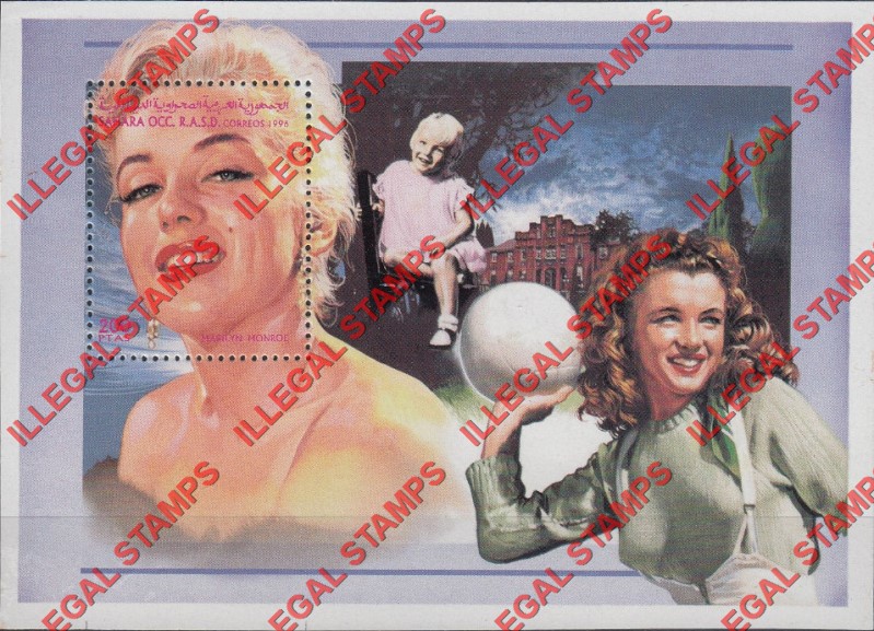 Sahara Occ. RASD 1996 Marilyn Monroe (Young Marilyn) Counterfeit Illegal Stamp Souvenir Sheet of 1