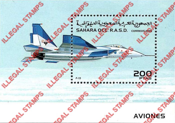 Sahara Occ. RASD 1996 Military Aircraft Counterfeit Illegal Stamp Souvenir Sheet of 1