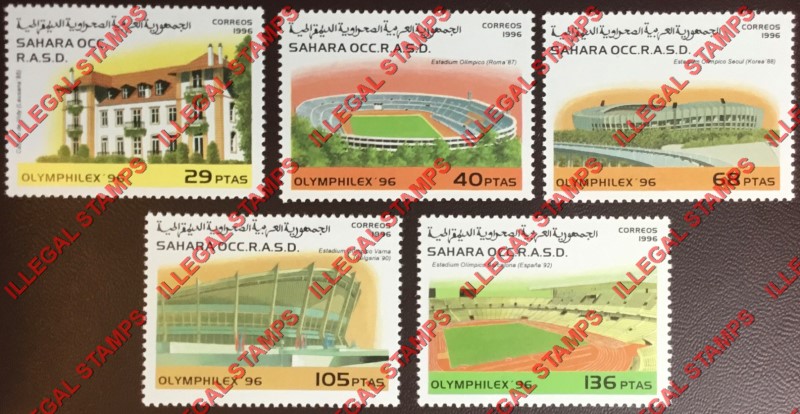 Sahara Occ. RASD 1996 Olymphilex Stadiums Counterfeit Illegal Stamp Set of 5