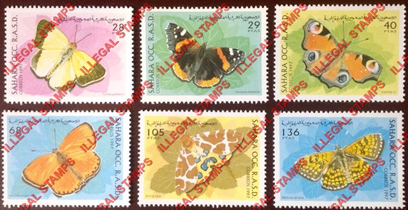 Sahara Occ. RASD 1997 Butterflies Counterfeit Illegal Stamp Set of 6