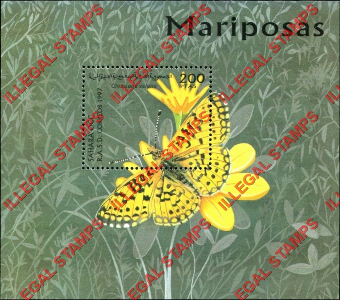 Sahara Occ. RASD 1997 Butterflies Counterfeit Illegal Stamp Souvenir Sheet of 1
