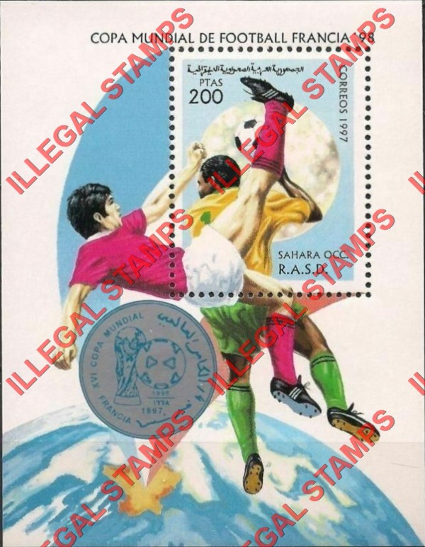 Sahara Occ. RASD 1997 Football Soccer Francia 1998 Counterfeit Illegal Stamp Souvenir Sheet of 1