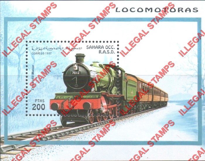 Sahara Occ. RASD 1997 Trains Locomotives Counterfeit Illegal Stamp Souvenir Sheet of 1
