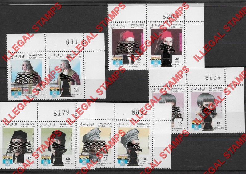 Sahara Occ. RASD 2007 The 1992 Explorers Counterfeit Illegal Stamp Set of 5 Overprinted for Chess
