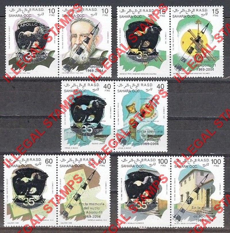 Sahara Occ. RASD 2007 The 1992 Galileo Astronomy Counterfeit Illegal Stamp Set of 5 Overprinted for Apollo 11