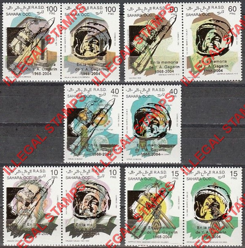 Sahara Occ. RASD 2007 The 1992 Galileo Astronomy Counterfeit Illegal Stamp Set of 5 Overprinted for Yuri Gagarin