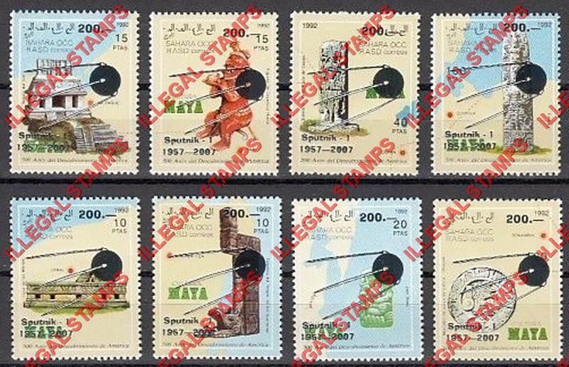 Sahara Occ. RASD 2007 The 1992 Maya Culture Counterfeit Illegal Stamp Set of 8 Overprinted for Sputnik I