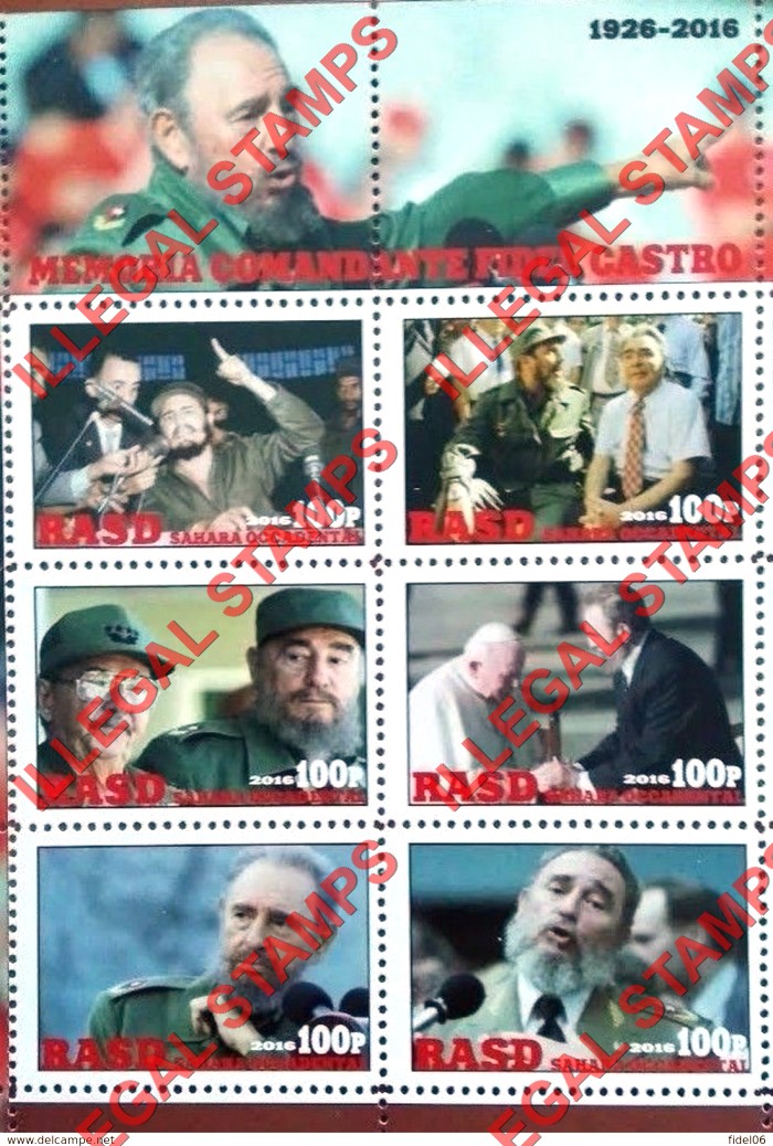 Sahara Occ. RASD 2016 Fidel Castro Counterfeit Illegal Stamp Souvenir Sheet of 6