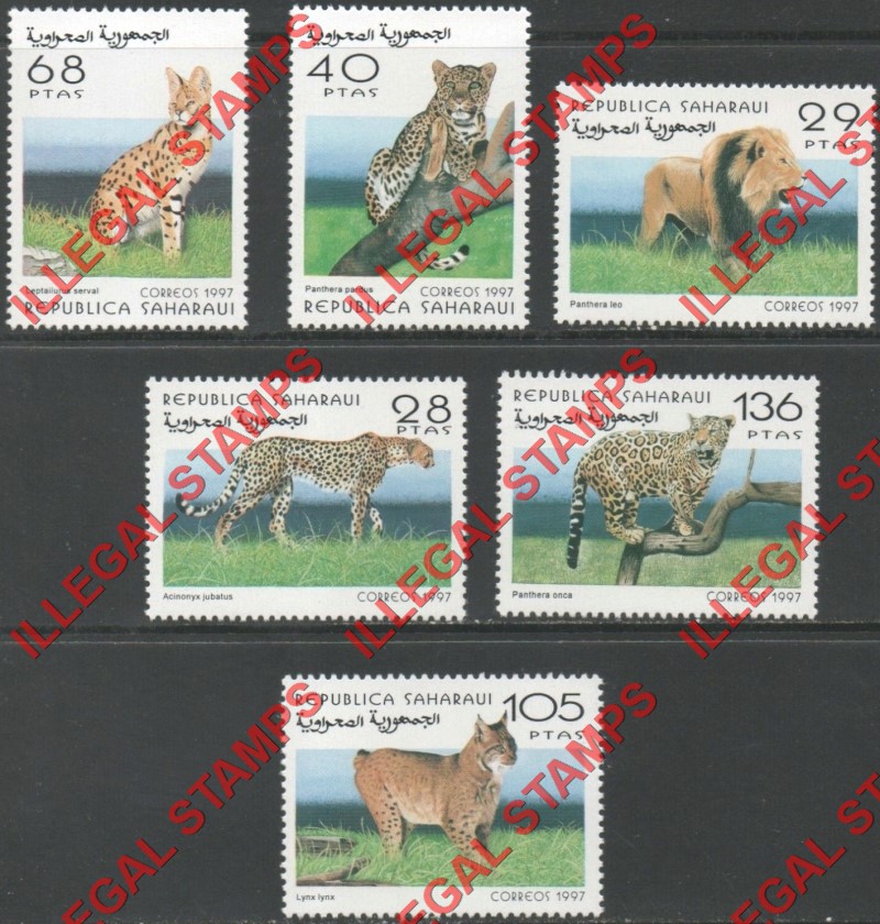Republica Saharaui 1997 Big Cats Counterfeit Illegal Stamp Set of 6