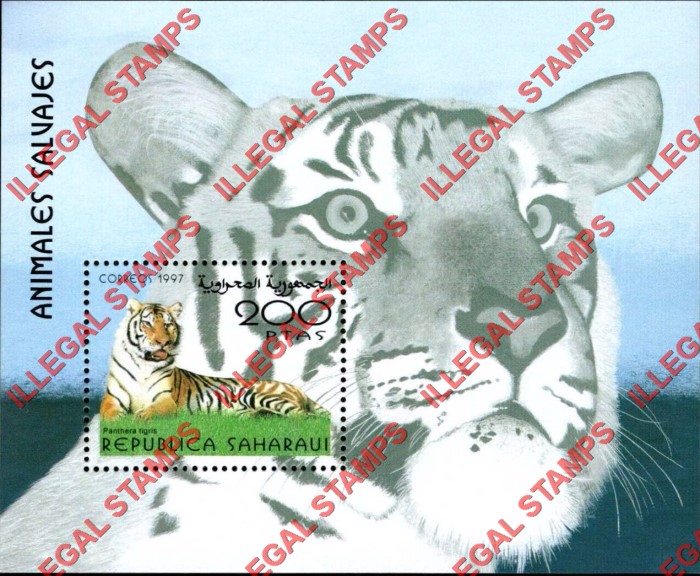 Republica Saharaui 1997 Big Cats Counterfeit Illegal Stamp Souvenir Sheet of 1