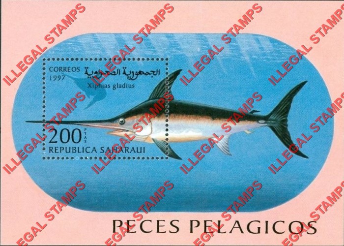 Republica Saharaui 1997 Fish Counterfeit Illegal Stamp Souvenir Sheet of 1