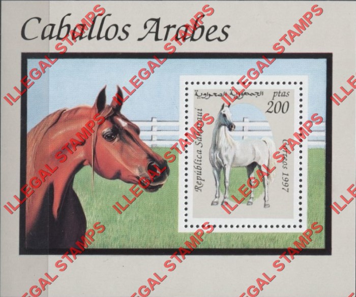 Republica Saharaui 1997 Horses Counterfeit Illegal Stamp Souvenir Sheet of 1