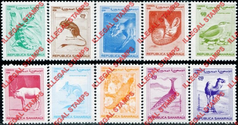 Republica Saharaui 1998 Animals and Birds Counterfeit Illegal Stamp Set of 10