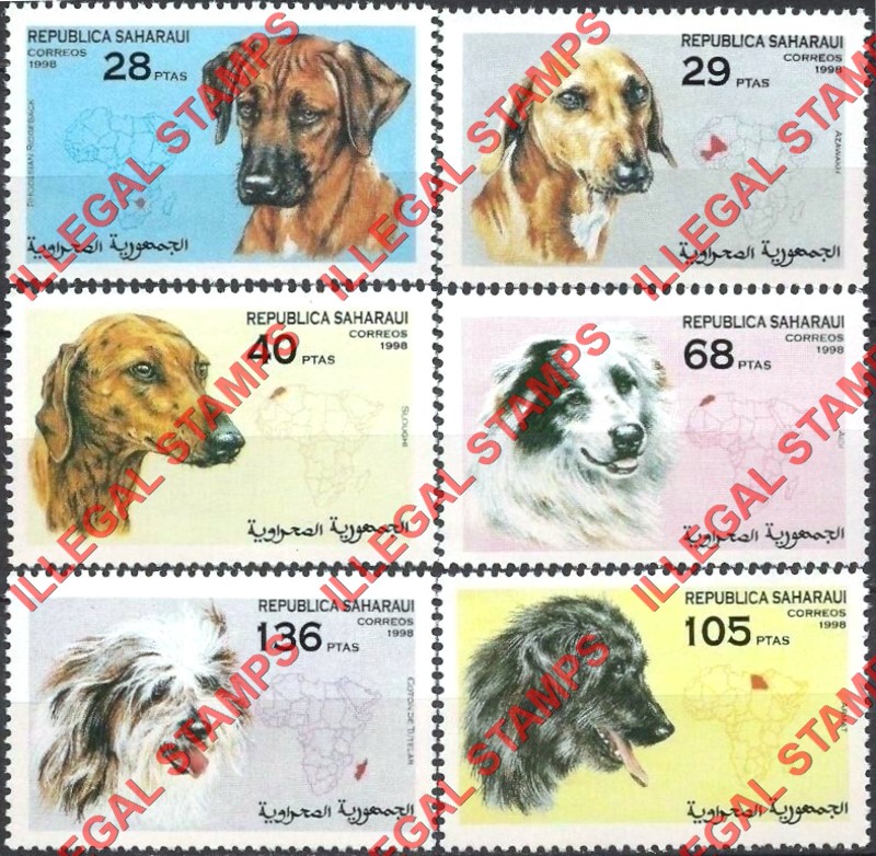 Republica Saharaui 1998 Dogs Counterfeit Illegal Stamp Set of 6