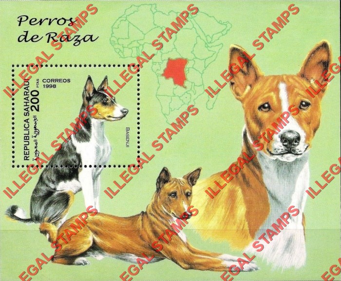 Republica Saharaui 1998 Dogs Counterfeit Illegal Stamp Souvenir Sheet of 1