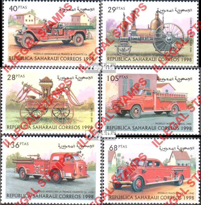 Republica Saharaui 1998 Fire Engines Counterfeit Illegal Stamp Set of 6