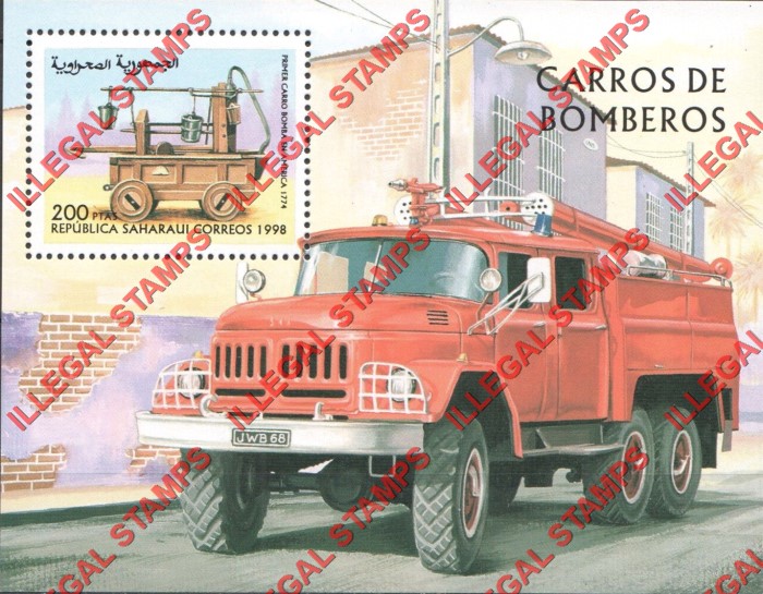 Republica Saharaui 1998 Fire Engines Counterfeit Illegal Stamp Souvenir Sheet of 1