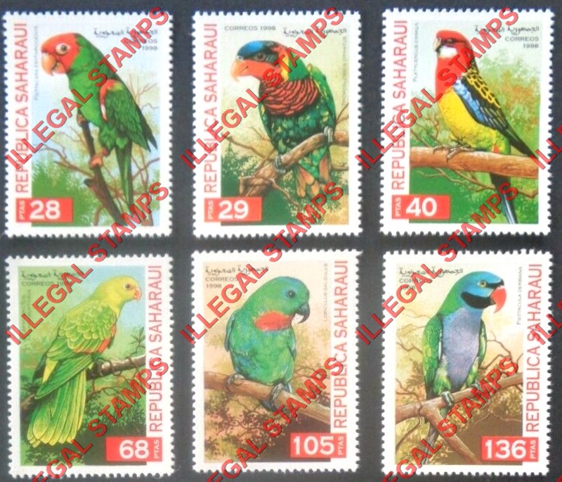 Republica Saharaui 1998 Parrots Counterfeit Illegal Stamp Set of 6