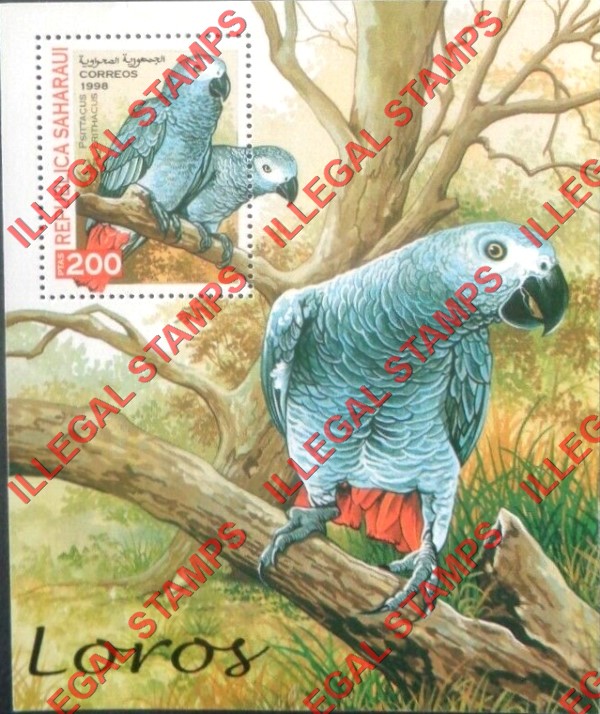 Republica Saharaui 1998 Parrots Counterfeit Illegal Stamp Souvenir Sheet of 1