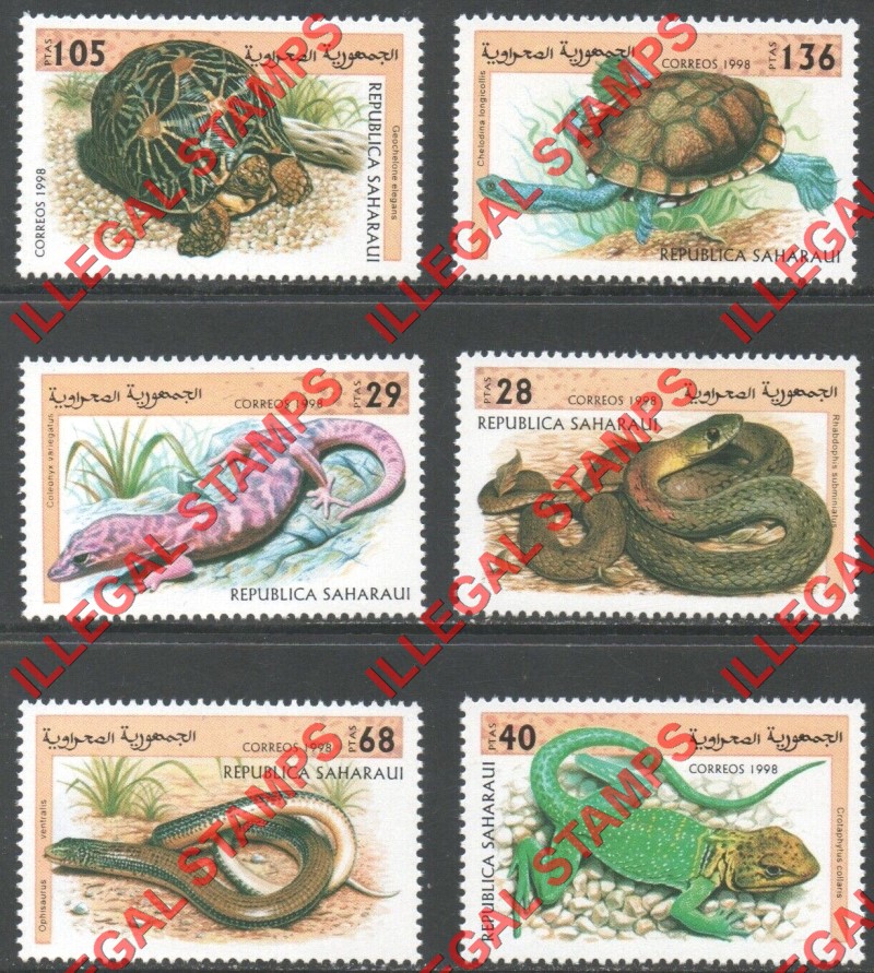 Republica Saharaui 1998 Reptiles Counterfeit Illegal Stamp Set of 6