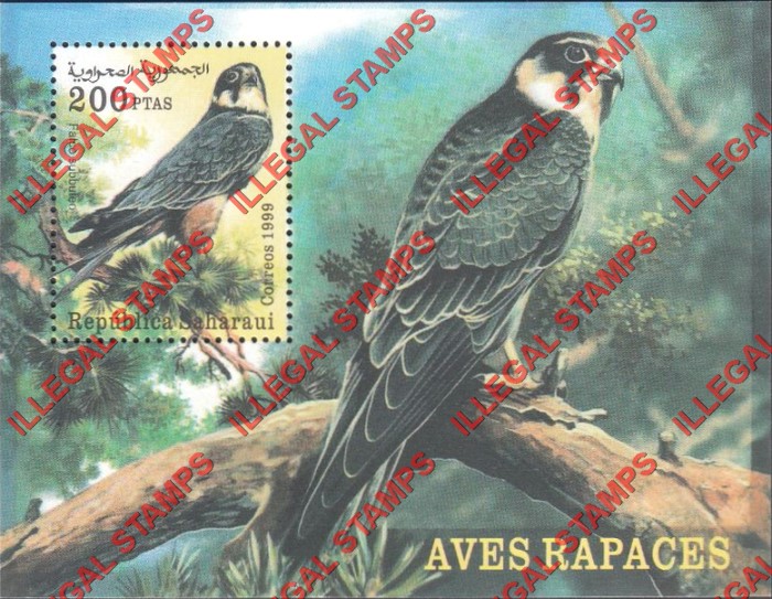 Republica Saharaui 1999 Birds of Prey Counterfeit Illegal Stamp Souvenir Sheet of 1