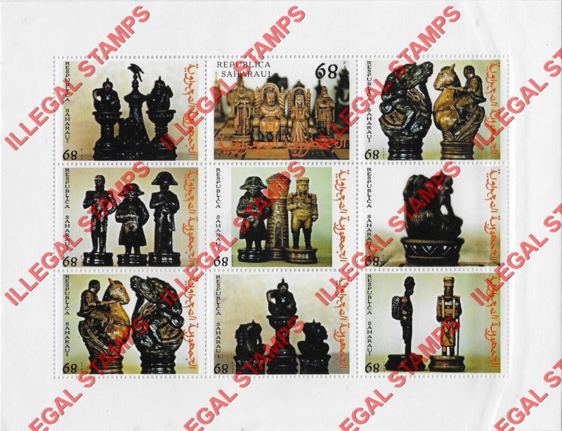 Republica Saharaui 1999 Chess Pieces Counterfeit Illegal Stamp Souvenir Sheet of 9