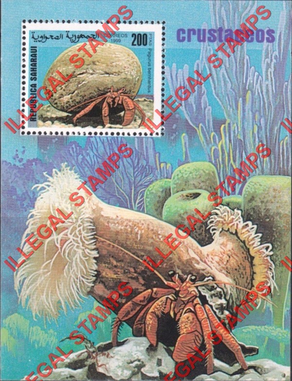 Republica Saharaui 1999 Crabs Counterfeit Illegal Stamp Souvenir Sheet of 1