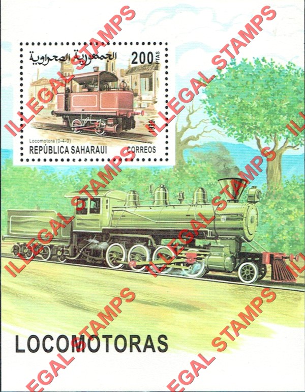 Republica Saharaui 1999 Locomotives Counterfeit Illegal Stamp Souvenir Sheet of 1