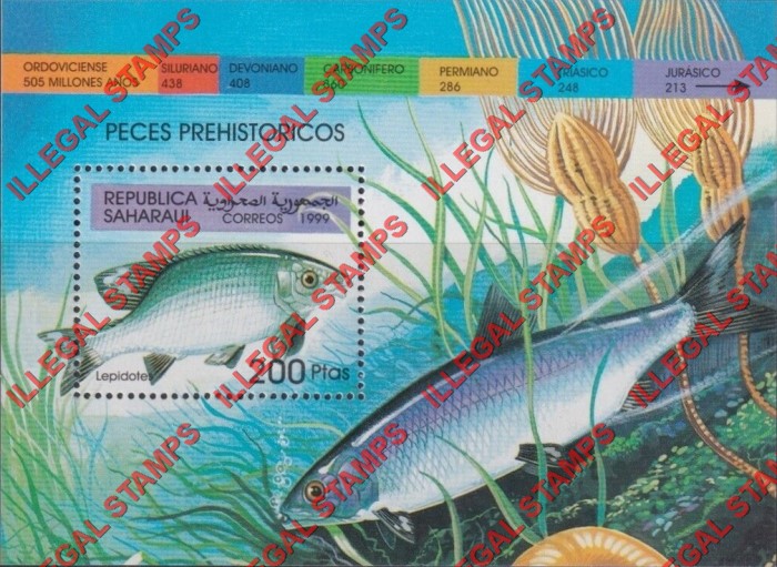 Republica Saharaui 1999 Prehistoric Fish Counterfeit Illegal Stamp Souvenir Sheet of 1