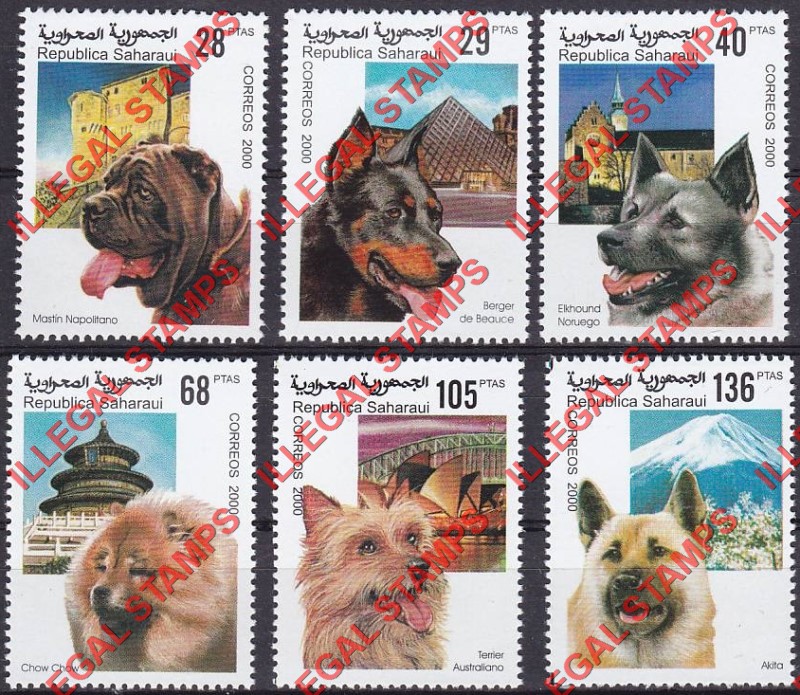Republica Saharaui 2000 Dogs Counterfeit Illegal Stamp Set of 6