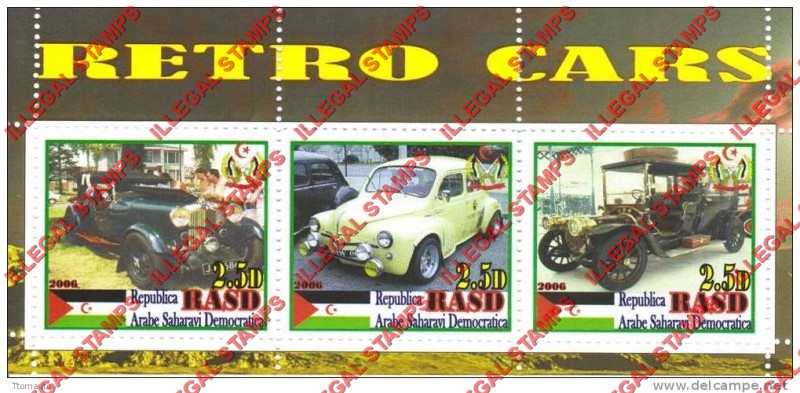 Republica Saharaui 2006 Retro Cars Counterfeit Illegal Stamp Souvenir Sheet of 3