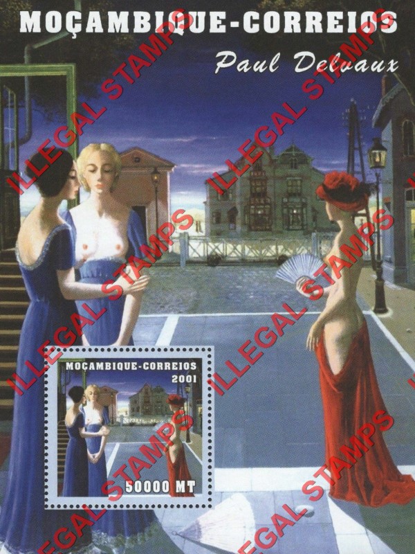  Mozambique 2001 Painting by Paul Delvaux Counterfeit Illegal Stamp Souvenir Sheet of 1