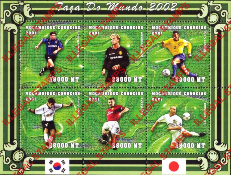  Mozambique 2001 World Cup Soccer (Football) in 2002 Counterfeit Illegal Stamp Souvenir Sheet of 6