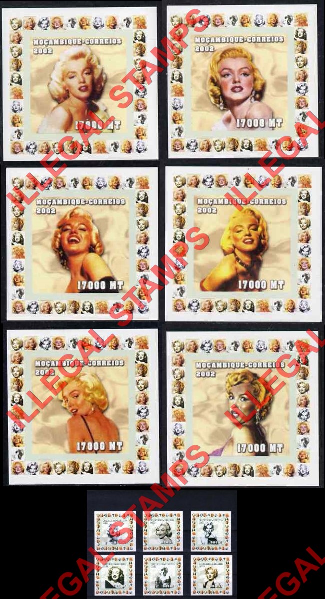 Mozambique 2002 Marilyn Monroe Counterfeit Illegal Stamp Deluxe Souvenir Sheets of 1