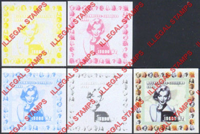 Mozambique 2002 Marilyn Monroe Counterfeit Illegal Stamp Deluxe Souvenir Sheet of 1 Color Proof set