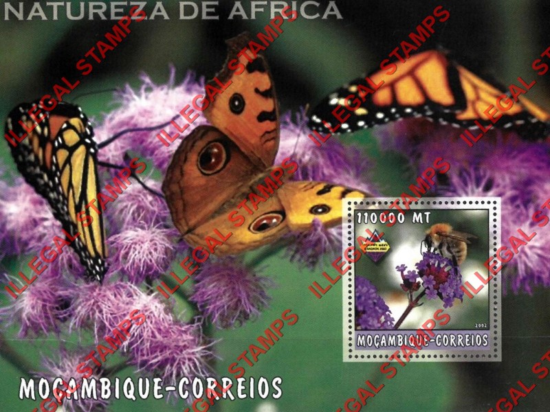  Mozambique 2002 Nature of Africa Bees Butterflies Counterfeit Illegal Stamp Souvenir Sheet of 1