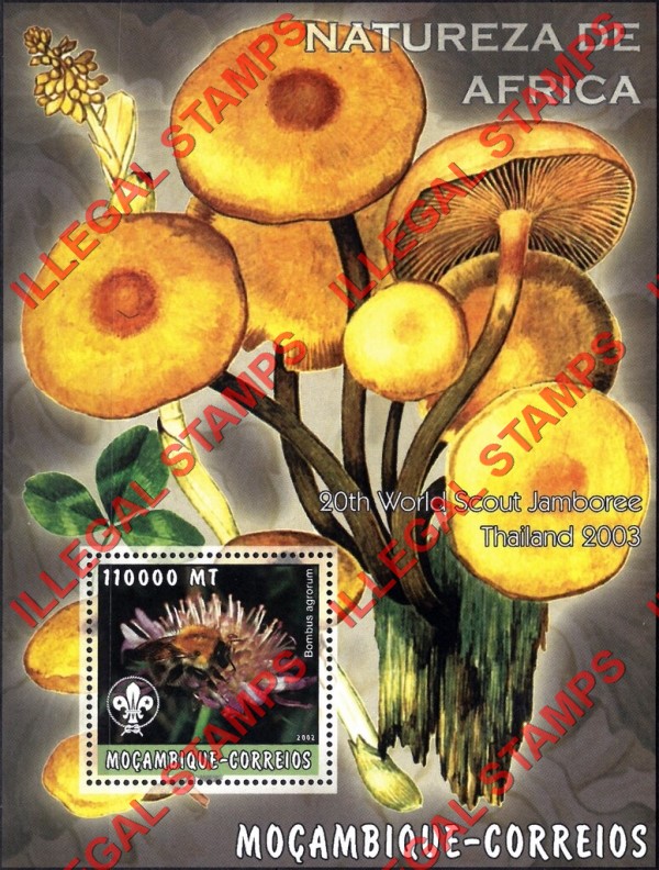  Mozambique 2002 Nature of Africa Bees Mushrooms Counterfeit Illegal Stamp Souvenir Sheet of 1