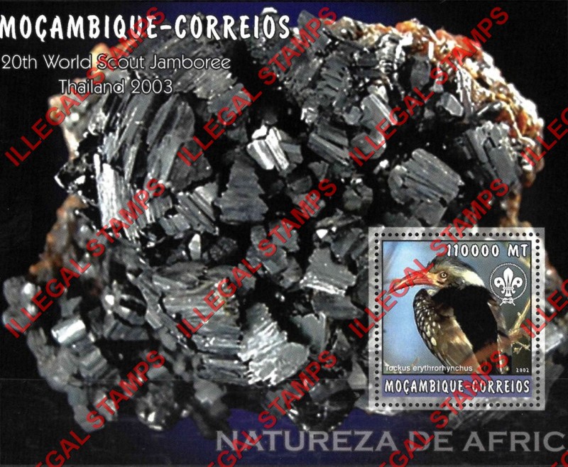  Mozambique 2002 Nature of Africa Bird Minerals Counterfeit Illegal Stamp Souvenir Sheet of 1