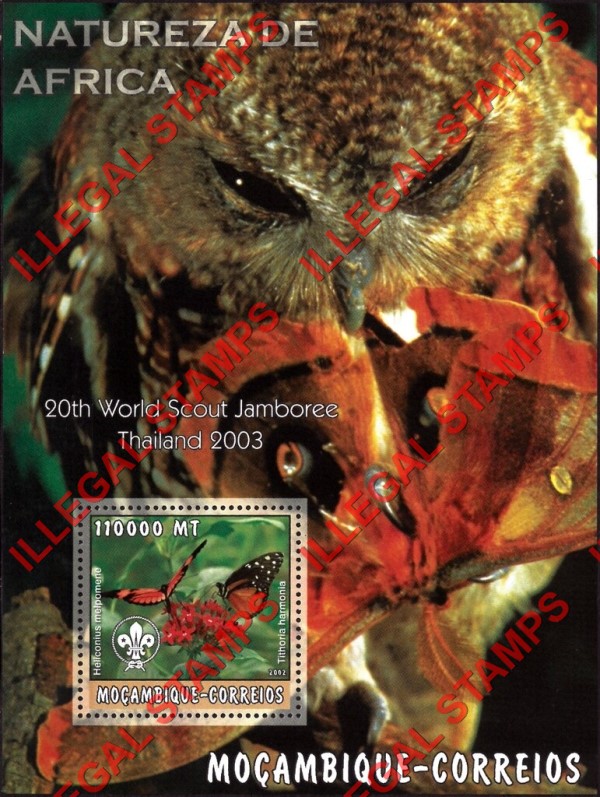  Mozambique 2002 Nature of Africa Butterflies Bird of Prey Counterfeit Illegal Stamp Souvenir Sheet of 1