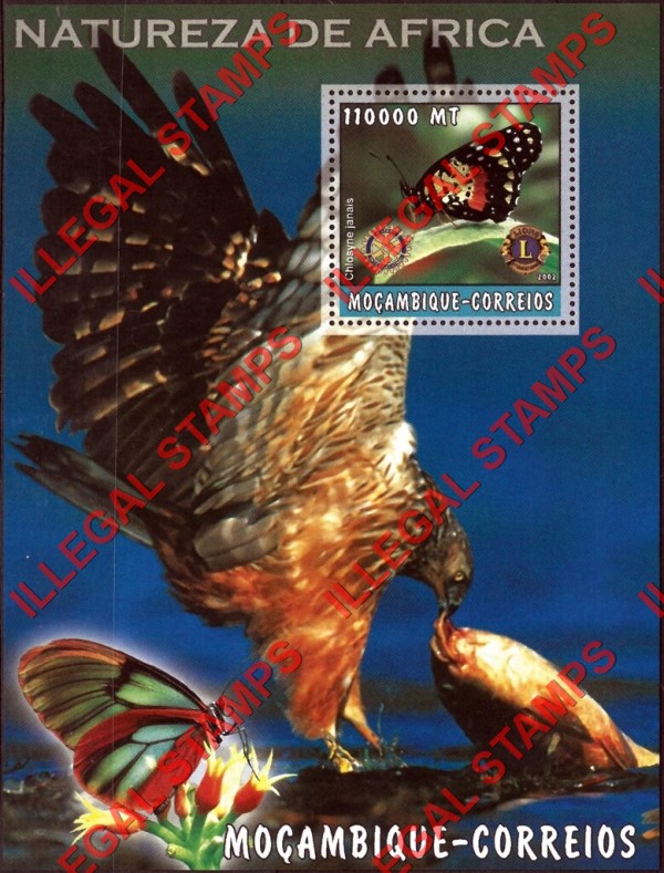  Mozambique 2002 Nature of Africa Butterflies Eagle Counterfeit Illegal Stamp Souvenir Sheet of 1