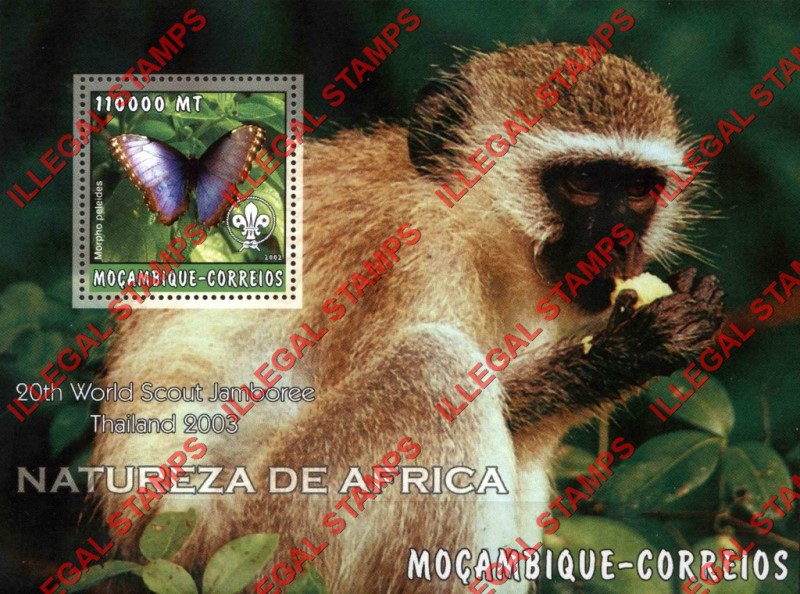  Mozambique 2002 Nature of Africa Butterflies Monkey Counterfeit Illegal Stamp Souvenir Sheet of 1