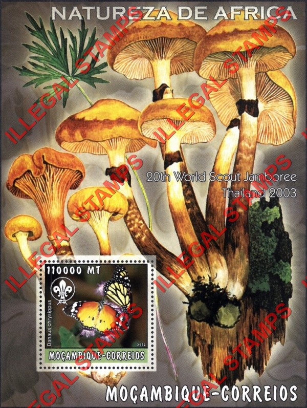  Mozambique 2002 Nature of Africa Butterflies Mushrooms Counterfeit Illegal Stamp Souvenir Sheet of 1