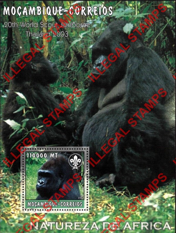  Mozambique 2002 Nature of Africa Gorillas Counterfeit Illegal Stamp Souvenir Sheet of 1