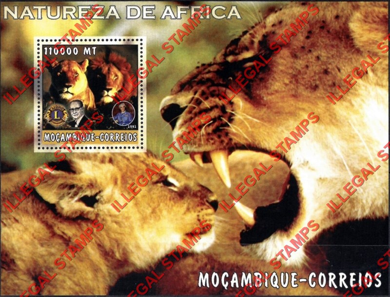  Mozambique 2002 Nature of Africa Lions Counterfeit Illegal Stamp Souvenir Sheet of 1